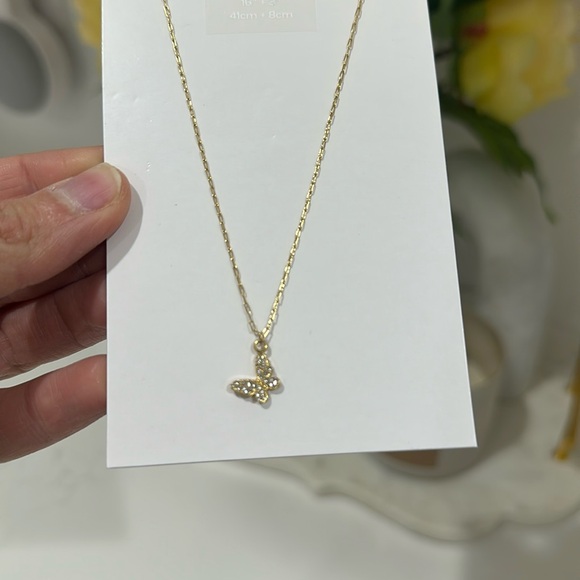 Gold-tone Stainless Steel Pavé Butterfly Pendant Necklace - Picture 4 of 5